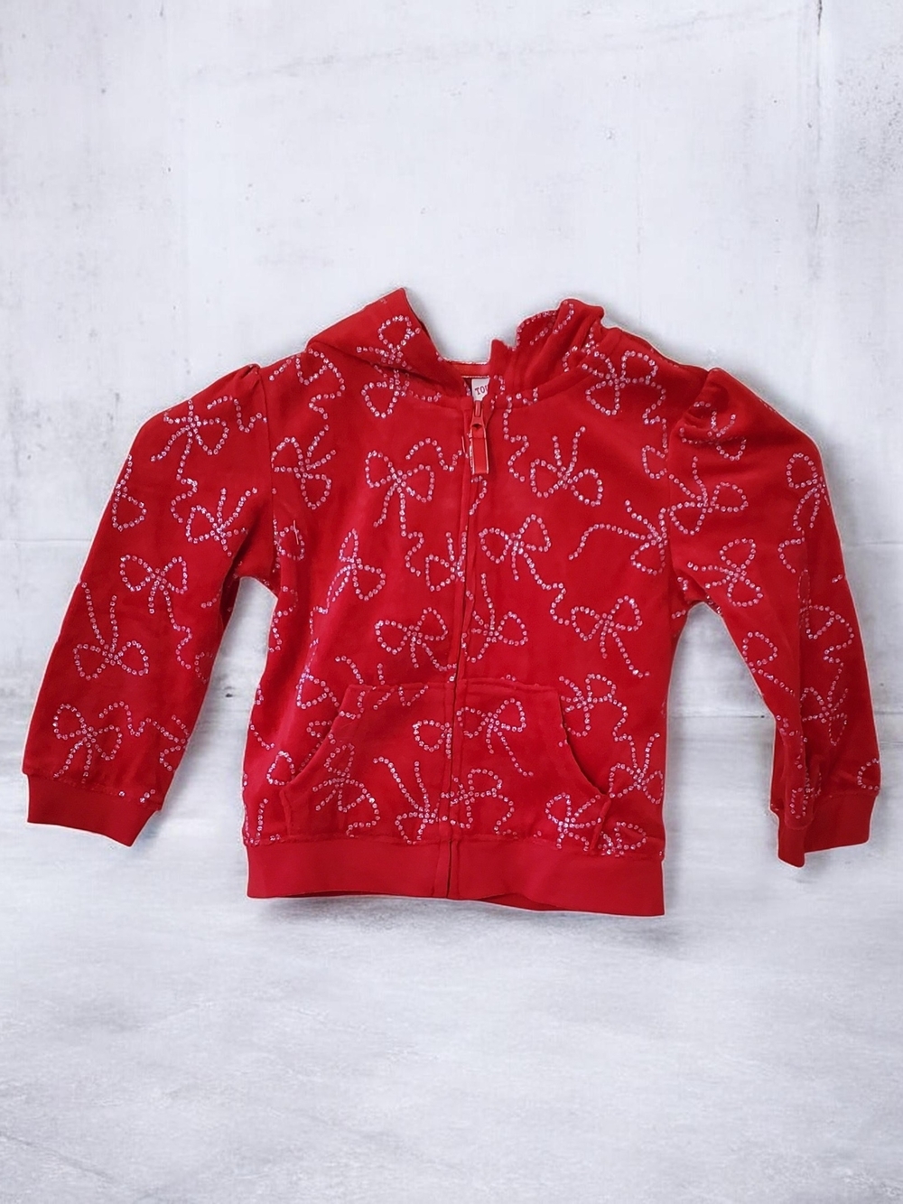 NWT Toughskins Red Bow Velour Zip-Up Hoodie In Size 24 Months
